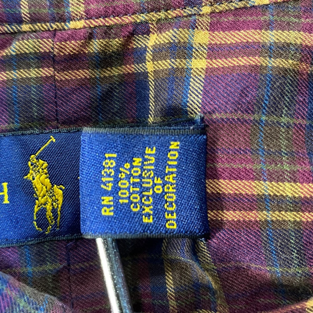 Ralph Lauren Mens XXL Plaid Button Down Shirt Burgundy Gold Cotton Long Sleeve - Picture 4 of 8